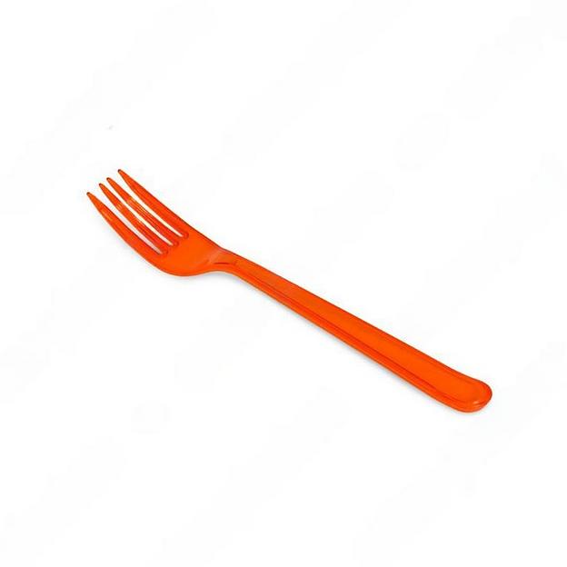 Вилка пластиковая одноразовая оранжевая 18 см премиум 50 шт фото 1