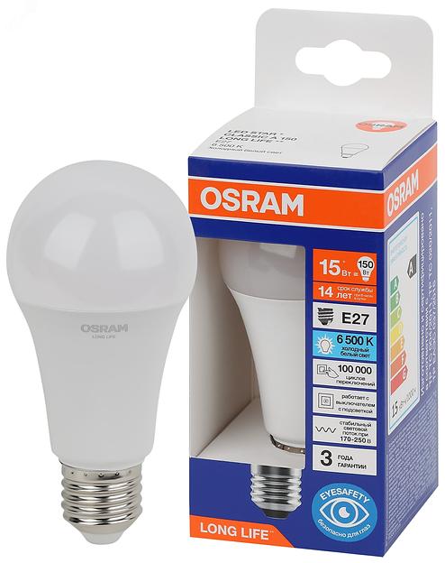 Лампа светодиодная LED 15Вт Е27 6500К 1521Лм груша 220В (замена 150Вт) OSRAM фото 1