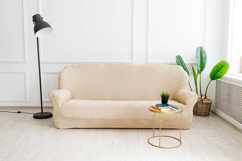 Чехол на трёхместный диван Чехлы&Пледы «Микрофибра» ваниль ОПТ фото 1