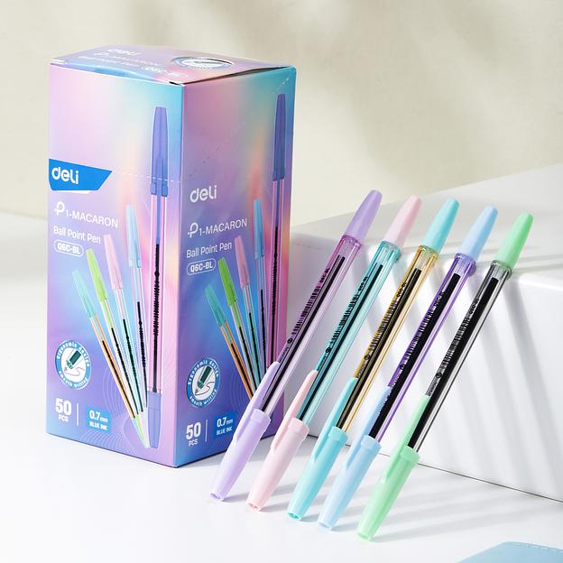 Ручка шариков. Deli P1-Macaron EQ6C-BL ассорти/прозрачный d=0.7мм син. черн. фото 6