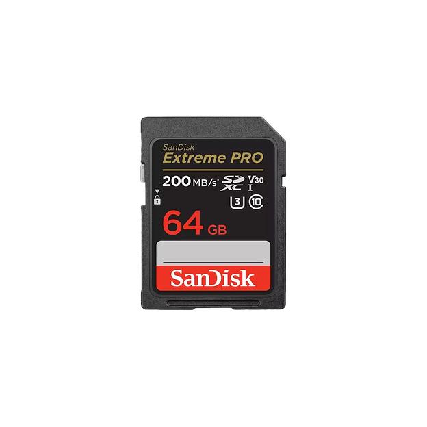 Карта памяти SDXC UHS-I U3 Sandisk Extreme Pro 64 ГБ, 200 МБ/с, Class 10, SDSDXXU-064G-GN4IN, 1 шт., без адаптера фото 1
