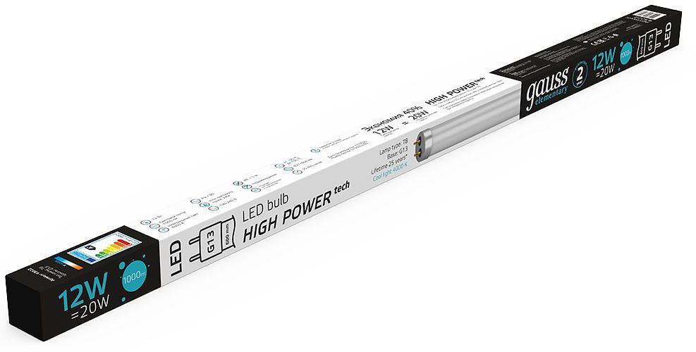 Лампа светодиодная Gauss Elementary 93022 12Вт цок.:G13 трубка 180B 4000K св.свеч.бел.нейт. (упак.:1шт) фото 4