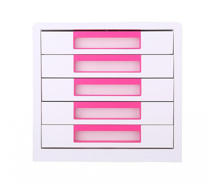 Бокс для документов Deli EZ01043 Rio 5 выдвижных ящиков 277х344х259мм белый/малиновый пластик фото 1