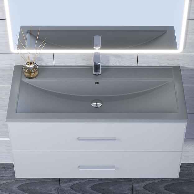 Раковина кварцевая для ванной Uperwood Foster Quartz 100 см, серая матовая, бетон фото 2