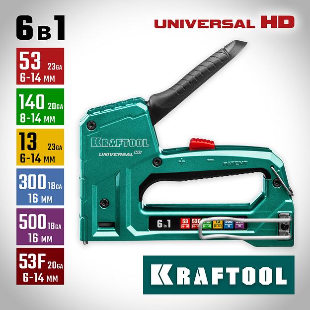KRAFTOOL Universal-HD, 6-в-1: 53 (A/10/JT21) 23GA (6 - 14 мм)/140 (G/11/57) 20GA (8 - 14 мм)/13/53F/300/500, универсальный алюминиевый степлер (3188) фото 2