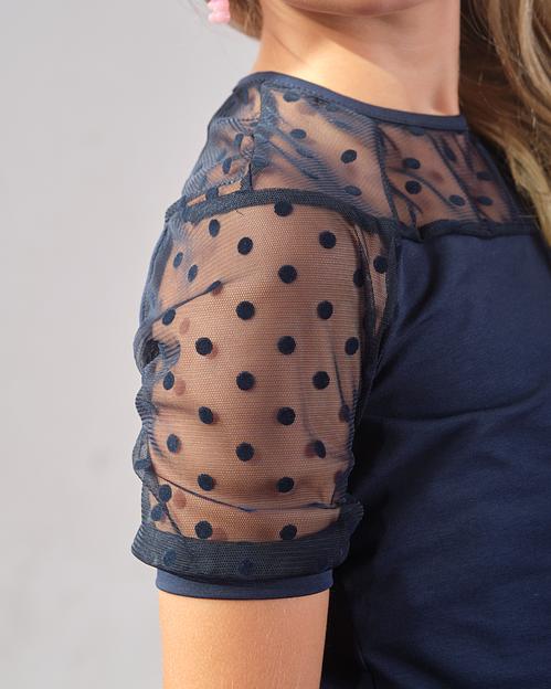 Блузка школьная с коротким рукавом на девочку KristiKlo синяя ОПТ фото 9