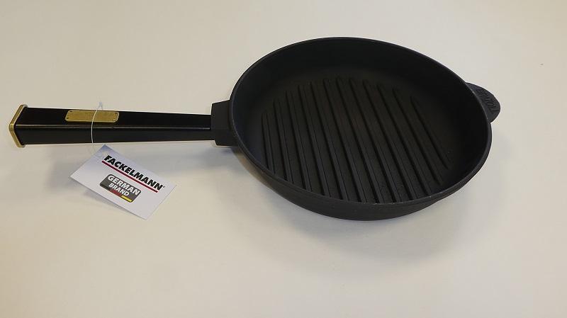 Сковорода-гриль d=26 см. h=4 см. чугун. рифлен. с дерев. ручкой FM (индукция) /1/6/ фото 1