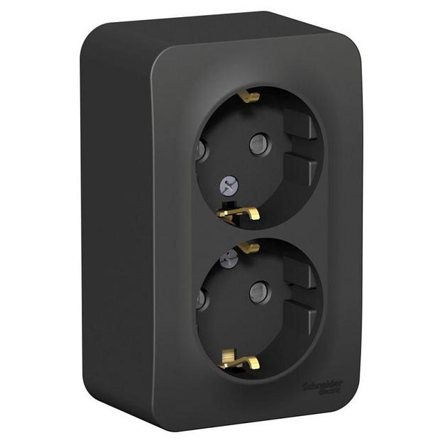 Systeme electric BLNRA011216 BLANCA О/У РОЗЕТКА двойная с заземл. со шторк. ИЗОЛ.ПЛ.,16А,250В,АНТРАЦИТ фото 1