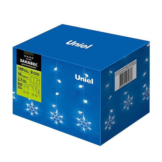 Занавес светодиодный фигурный с контроллером Снегопад 10 нитей 100 светодиодов Размер 2,7х0,6м Цвет свечения белый IP20 Провод прозрачный Упаковка картон ULD-E2706-100/DTA WHITE IP20 SNOWFALL фото 3