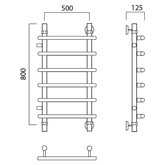 Полотенцесушитель водяной Роснерж Нео 1 L106001 80x50 с боковым подключением 500 фото 2