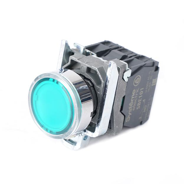 Кнопка SB4 с подсветкой в сборе модульная 22мм зеленая металл 24ВDC 1НО+1НЗ фото 1