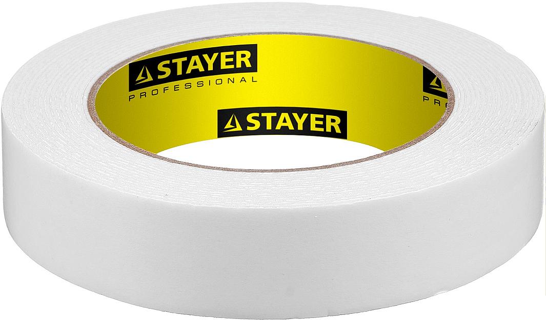 STAYER 25 мм, 5 м, белая, на вспененной основе, двухсторонняя клейкая лента, Professional (12231-25-05) фото 1