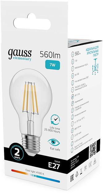 Лампа филам. Gauss Filament 7Вт цок.:E27 груша св.свеч.бел.нейт. (упак.:10шт) (22227) фото 5