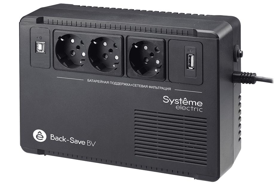Источник бесперебойного питания Systeme Electriс Back-Save, 600VA/360W, 230V, Line-Interactive, AVR, 3xSchuko, USB charge(type A), USB (BVSE600RS) фото 1