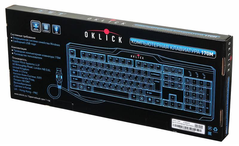 Клавиатура Оклик 170M черный USB фото 8