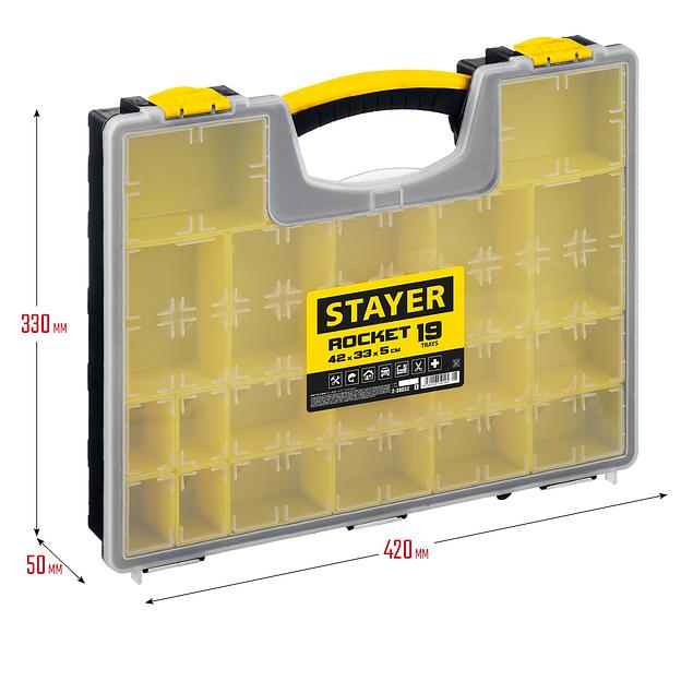 STAYER ROCKET-19, 420 x 330 x 50 мм, (16.5″), пластиковый органайзер с 19 съемными лотками (2-38032) фото 4