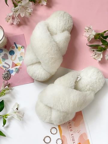 Меховые женские тапочки с перекрестными шлейками фото 8