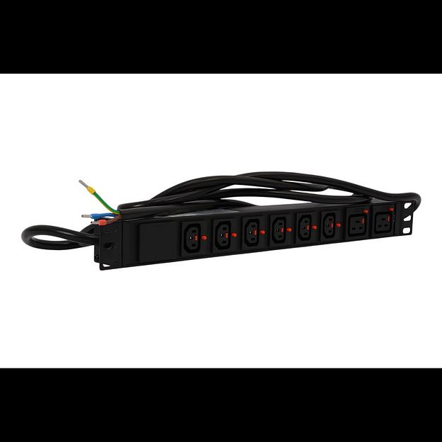 Блок розеток серии SNR-PDU с локальным измерением на 6хС13 и 2xC19 с фиксаторами, шнур питания 3м 3x2.5мм² без вилки, 230В, 16A фото 1