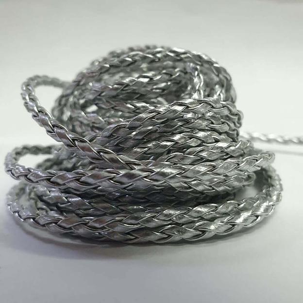 Шнур-косичка из искусственной кожи серебро, 25 м опт фото 2