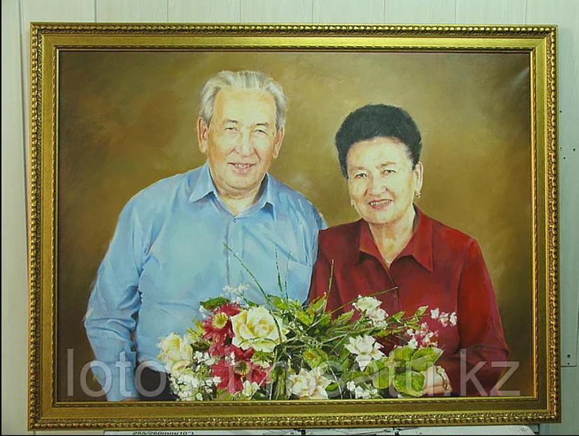 Портрет родителям на юбилей с натуры маслом на холсте 1200×800 мм на заказ от творческой мастерской «Лотос» г. Астана фото 1