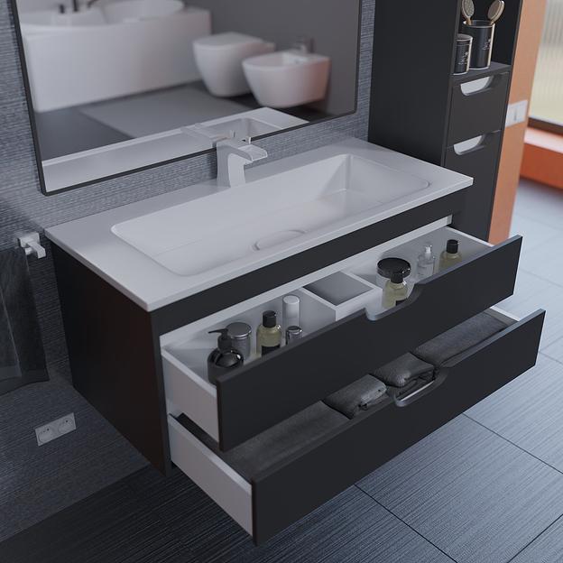 Тумба с раковиной для ванной Uperwood Modul 100 см, подвесная, матовая, черная фото 5