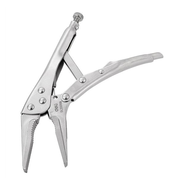 Зажимные клещи с удлиненными прямыми губками Deli DL20015B 220мм, рабочий ход 70мм, регулировочный винт фото 4