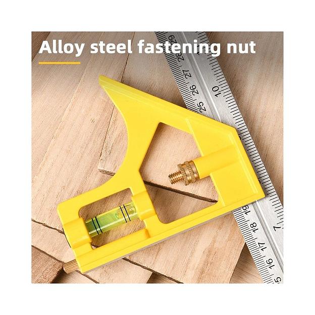 Линейка строительная с угольником и уровнем Deli DL7300Y 300мм, нержавеющая сталь, пузырьковый уровень фото 3