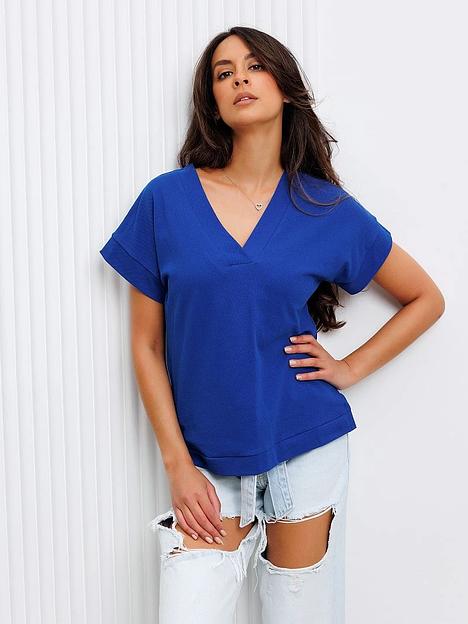 Футболка трикотажная, синяя с V-образным вырезом, Опт фото 1