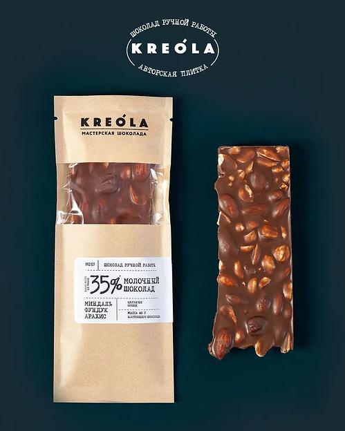 Молочный шоколад Kreola с фундуком, миндалем, арахисом, плитка 60 г, опт фото 2