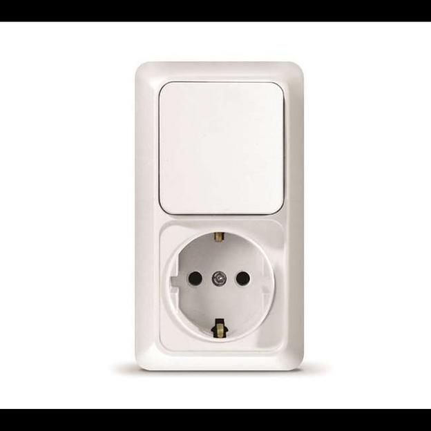 Блок ОП Олимп 1-кл. вык.+ роз. с заземл. верт. бел. UNIVersal О0038 фото 1