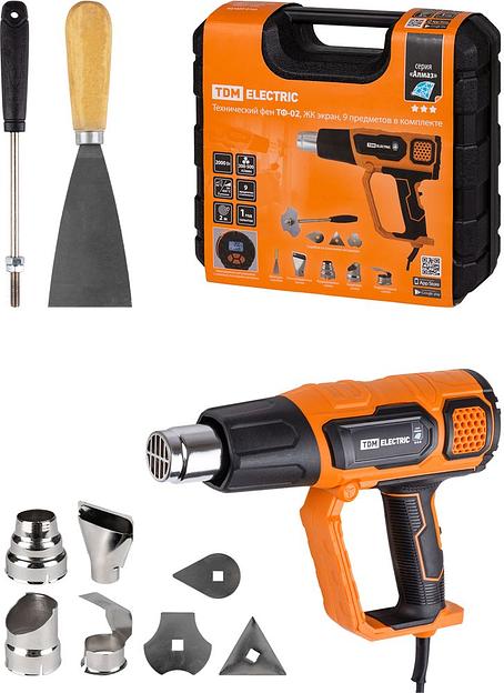 Технический фен ТФ-02, 2000 Вт, 9 предм., ЖК экр., 2 реж., плавн. рег., 50-600 C, кейс, "Алмаз" TDM фото 1