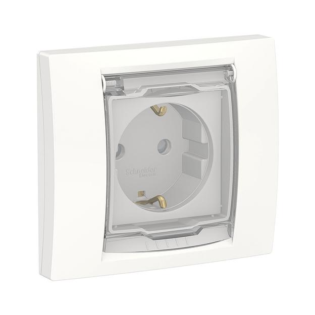 Розетка с заземлением SE NU003718 Unica New c з/к с/штор IP44 белый NU003718 фото 1