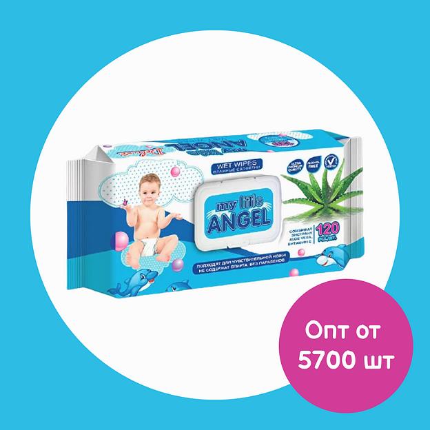 Влажные салфетки «My Little Angel» с экстрактом алоэ и витамином Е 120 шт опт фото 1