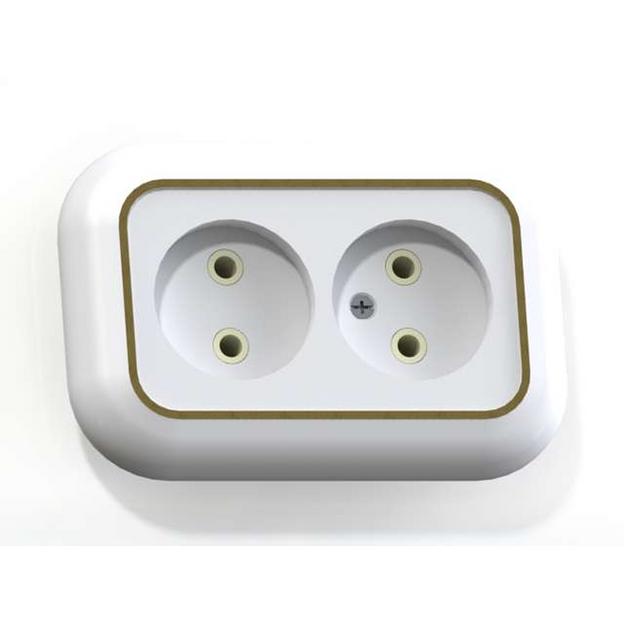 Розетка 2-м СП Валентина РС10-393 10А IP20 бел./зол. Кунцево 5450 фото 1