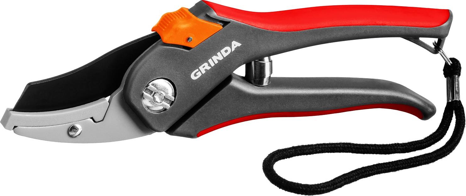 GRINDA G-28, 205 мм, углеродистая сталь, закаленные лезвия, тефлоновое покрытие, двухкомпонентные рукоятки, контактный секатор (8-423203) фото 1