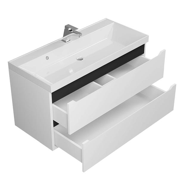 Тумба с раковиной для ванной Uperwood Tanos 100 см, подвесная, матовая, белая/графит фото 9