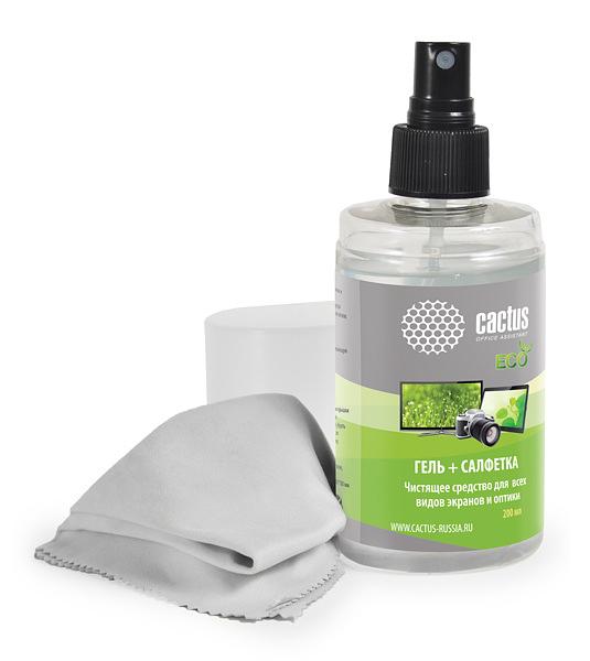 Чистящий набор (салфетка + гель) Cactus CS-S3004E для экранов и оптики 1шт 18x18см 200мл фото 2