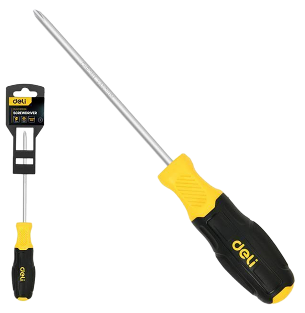 Крестовая отвертка Deli DL633150N PH0x150мм сталь Cr-V, двухкомпонентная прорезиненная рукоять фото 1