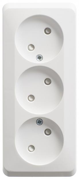 Systeme electric PA16-010B ЭТЮД O/У тройная РОЗЕТКА без заземления со штороками 16А 250B, БЕЛЫЙ, Россия фото 1