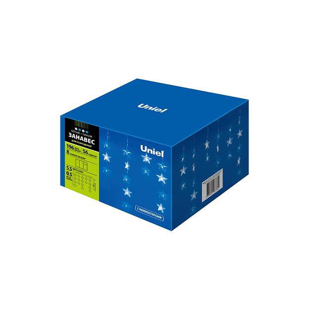 Занавес светодиодный фигурный Звёздочки-1 5,5х 0,5м 56 подвесов 196 светодиодов Белый и синий свет Провод прозрачный ULD-E5505-196/DTK WHITE-BLUE IP20 STARS-1 фото 1