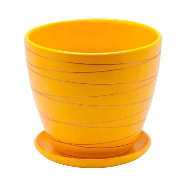 Керамический горшок с подставкой, 1,4л., Д145 Ш145 В130, желтый фото 1