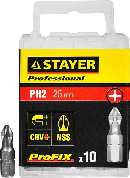 STAYER ProFix PH2 25 мм, 10 шт, набор бит, Professional (26201-2-25-10) фото 1