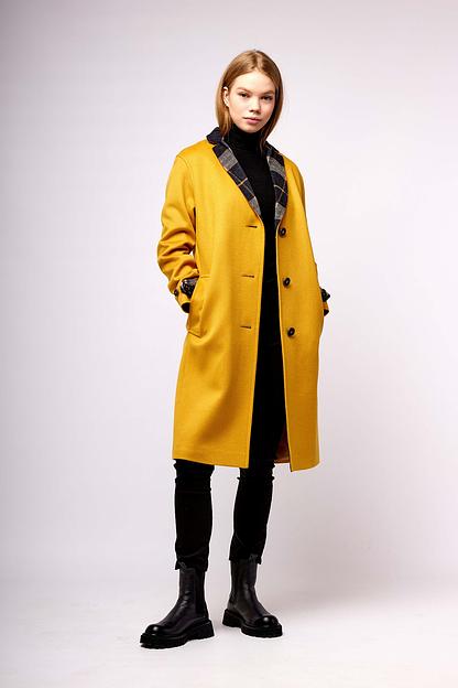 Женское демисезонное пальто деловое Mmoda жёлтый, арт.2224238-2 фото 2
