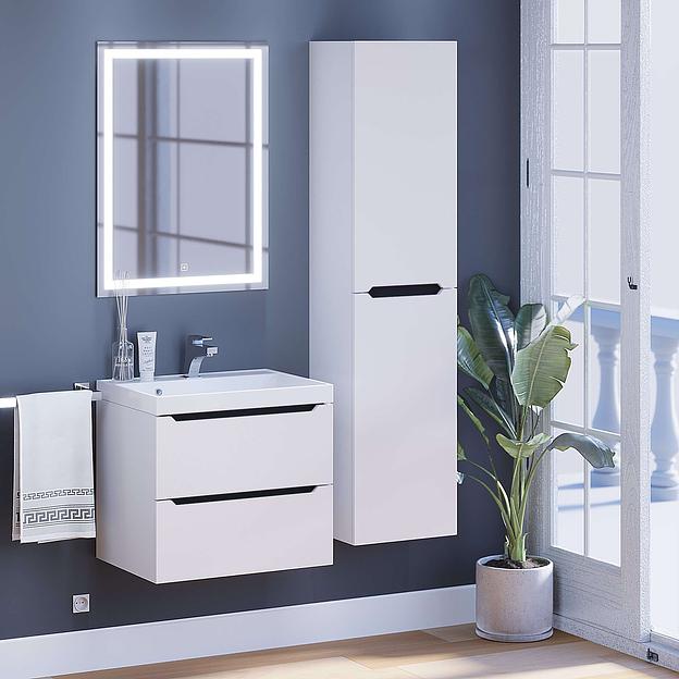 Тумба с раковиной для ванной Uperwood Tanos 60 см, подвесная, матовая, белая/графит фото 7