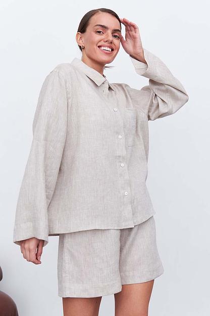 Рубашка короткая  S021_LBGE/Светло-бежевый  фото 6