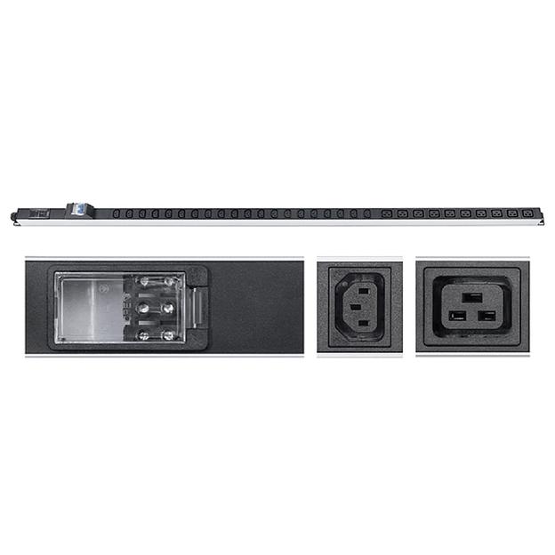Cabeus PDU-32-10C19-20C13-B-T Блок розеток для 19" шкафов, вертикальный, 10 розеток IEC 320 C19, 20 розеток IEC 320 C13, 32А, автомат защиты, алюминиевый корпус, клеммная колодка фото 1