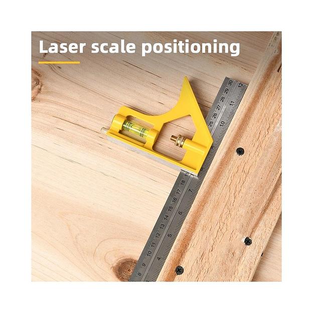 Линейка строительная с угольником и уровнем Deli DL7300Y 300мм, нержавеющая сталь, пузырьковый уровень фото 4