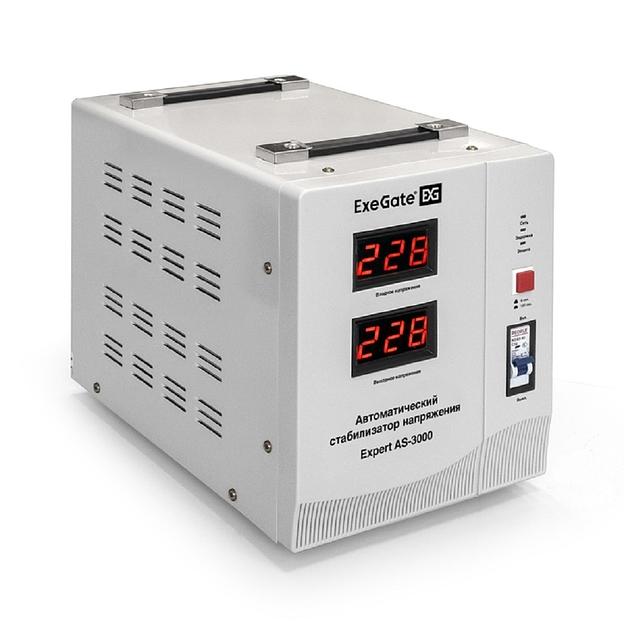Exegate EX291724RUS Стабилизатор напряжения ExeGate Expert AS-3000 (3000ВА, вход 140...260В, двойная цифр. индикация вход/вых. напряжения, выход 220В±8%, КПД 98%, 5 уровней защиты, метал. корпус, клем фото 1