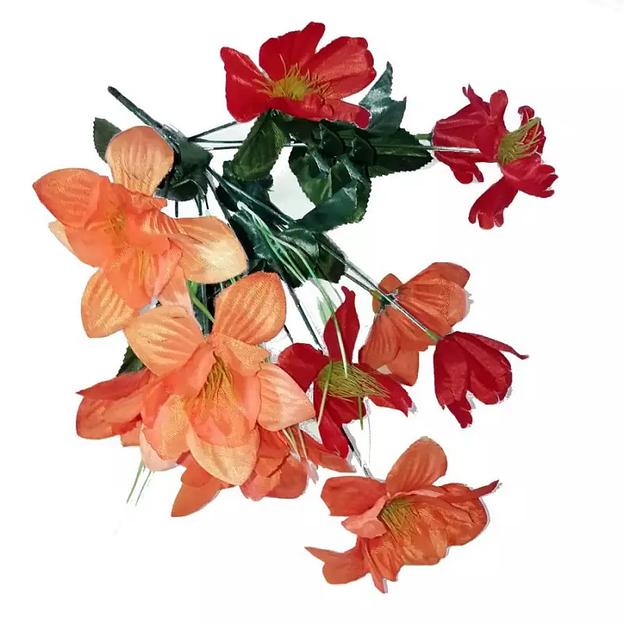 Цветочная композиция нарциссов с маками 12 голов (2 вида 6+6) 38см 080-301+327 фото 3