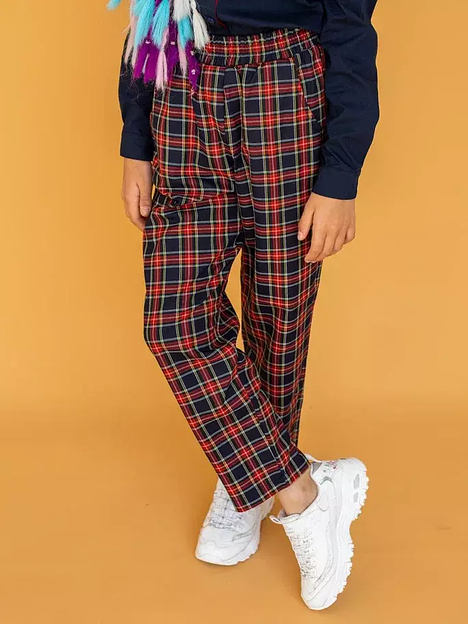 Брюки прямые на девочку KristiKlo «Оксфорд» красная клетка ОПТ фото 1